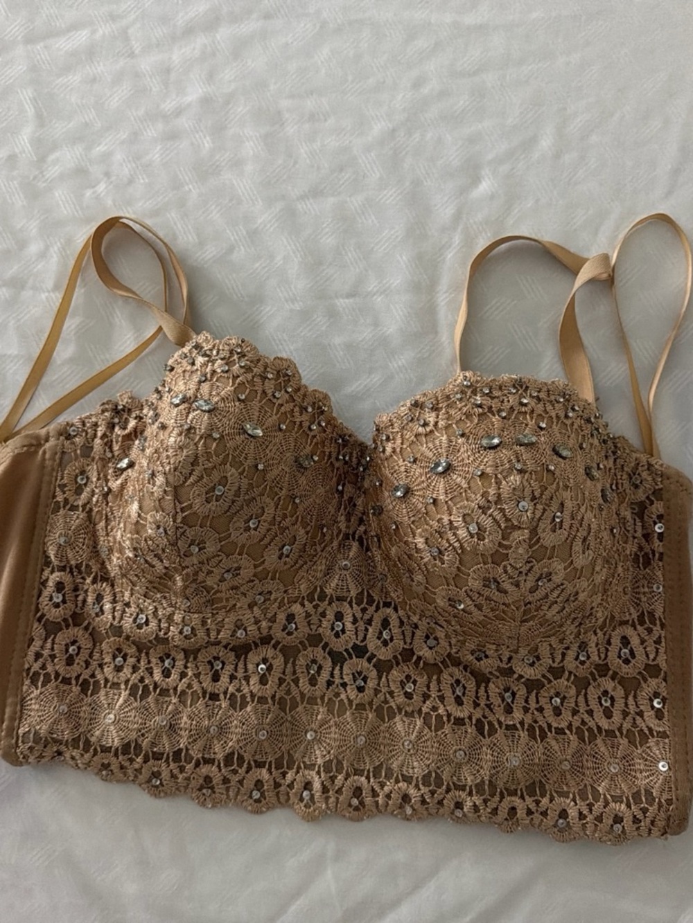 Windsor Tan Lace Longline Bra with Sequin Embellishments